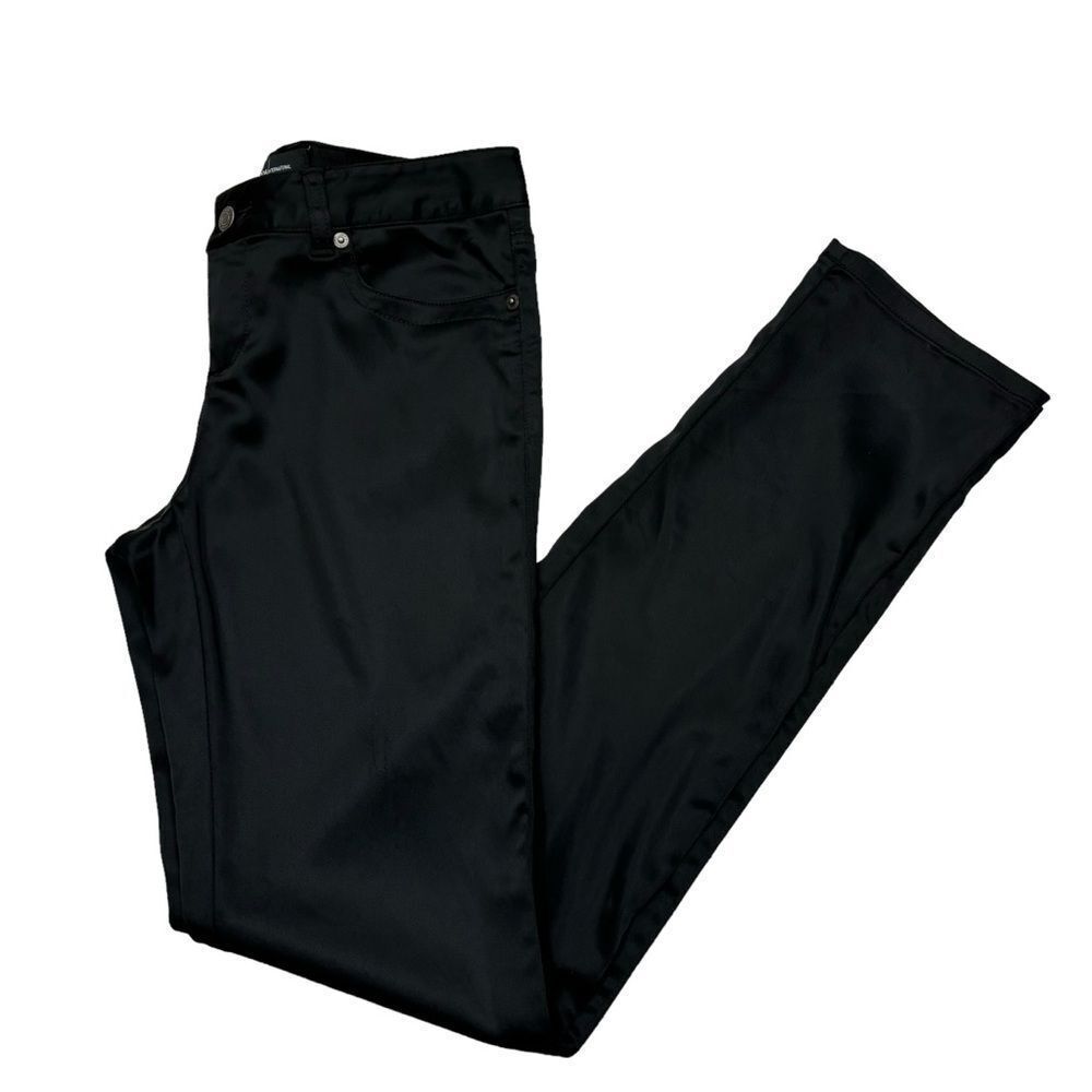 Ladies Moda International The Christine Fit Black Satin Pants Size 6
